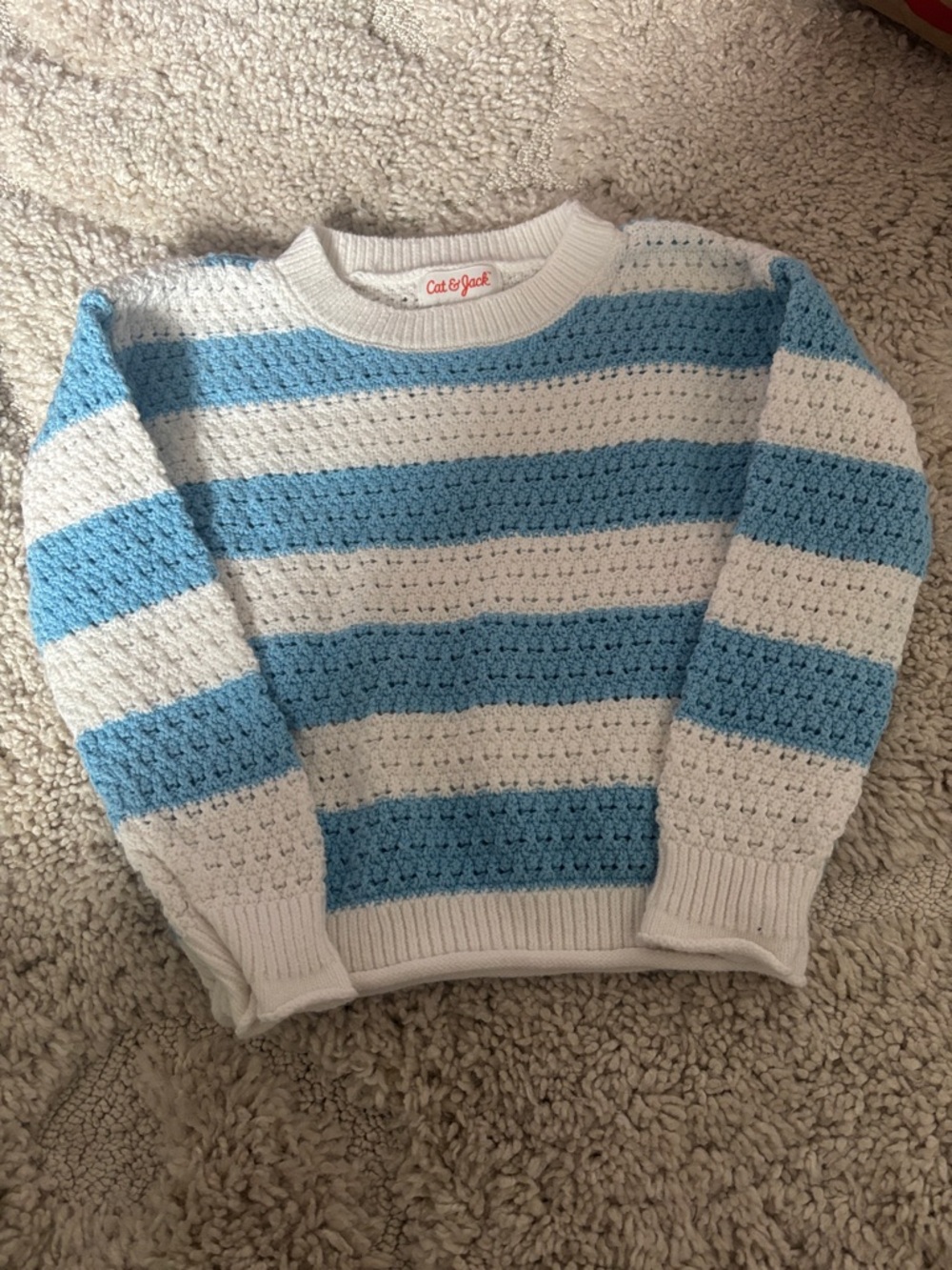 Cat & Jack Light Blue and White Striped Crochet Sweater - 3T
